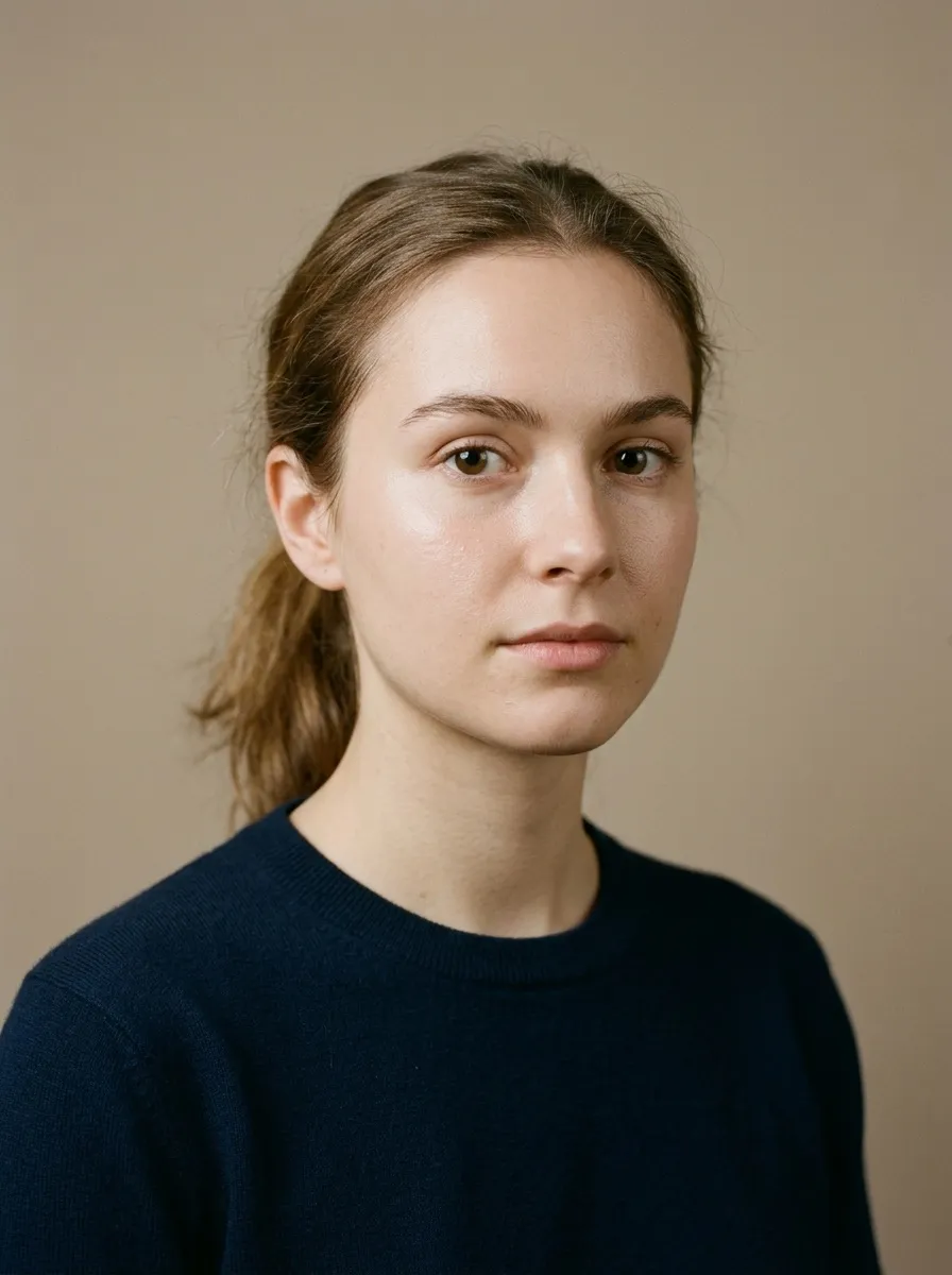 Selfie of a woman before an AI hairstyle try-on