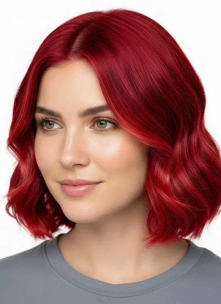 The same model with cherry red hair
