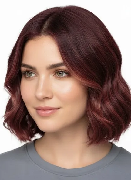 The same model with dark auburn hair