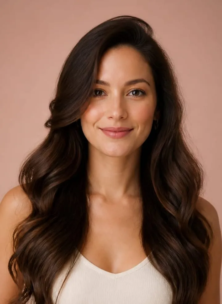 Long waves with a deep side part and volume placed below the cheekbones