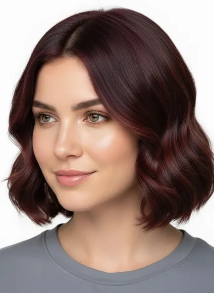 The same model with mahogany hair