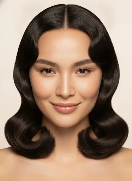 Hollywood Waves on a heart face shape